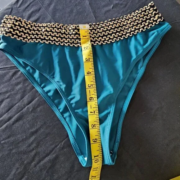 Medium Strapless Bandeau Tankini Swimsuit Set Teal Blue Ruched 2-Piece NWOT - Picture 5 of 10